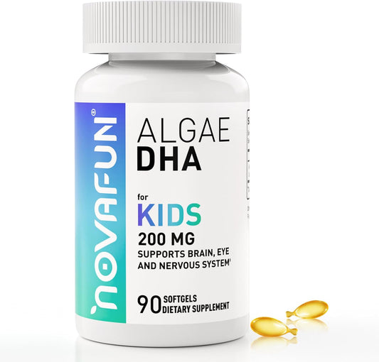 Algal Omega-3 & DHA Softgels for Kids | Brain, Eye, Heart Health | Cognitive, Immune Function | Non-GMO | 200mg - 90ct