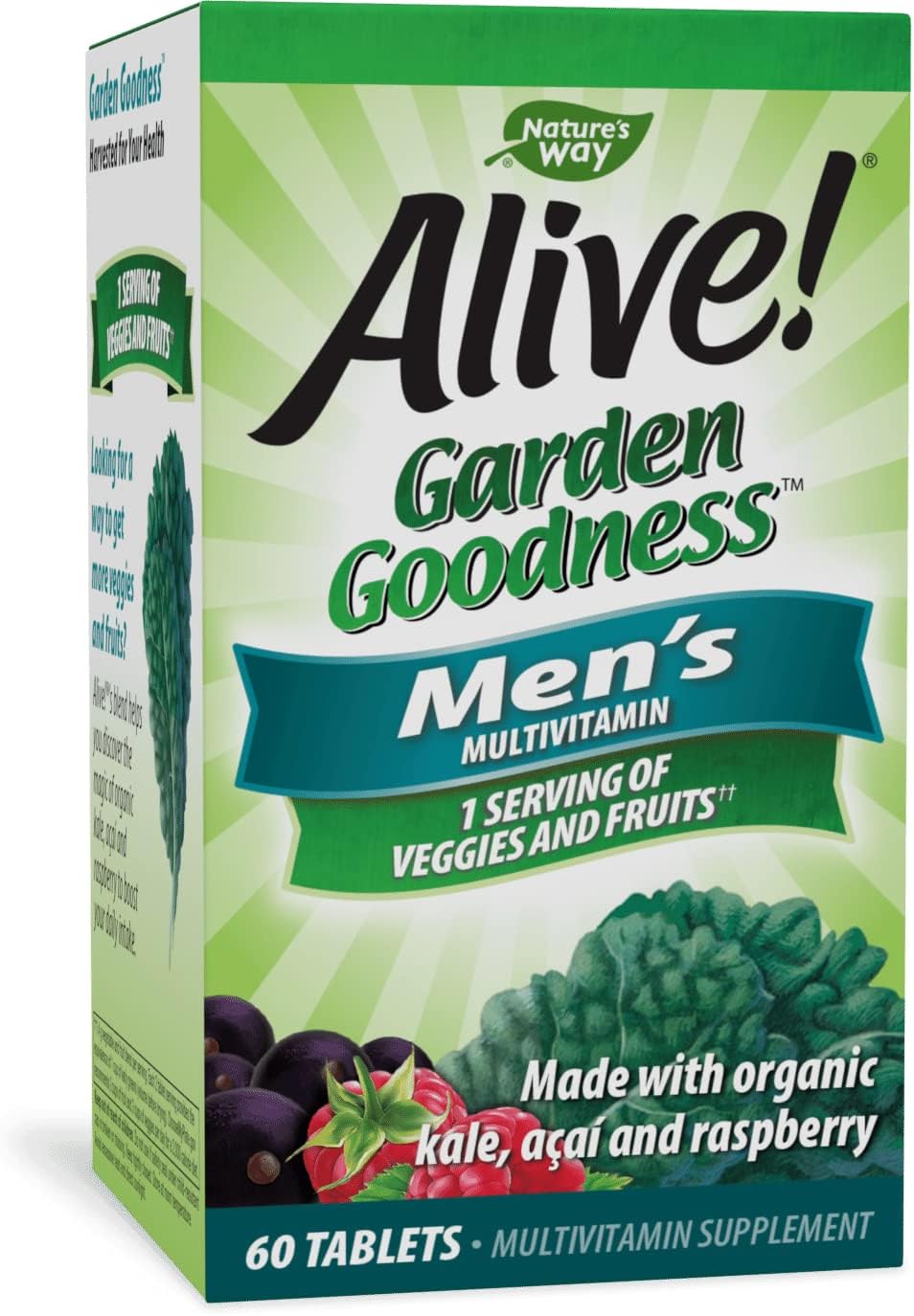 Alive! Garden Goodness Men's Multivitamin - 60 Tablets, High B-Vitamin Potency, Vegetables and Fruits in One Serving