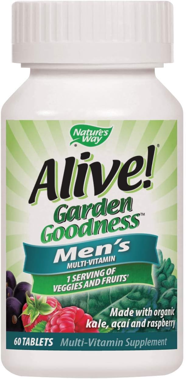 Alive! Garden Goodness Men's Multivitamin - 60 Tablets, High B-Vitamin Potency, Vegetables and Fruits in One Serving