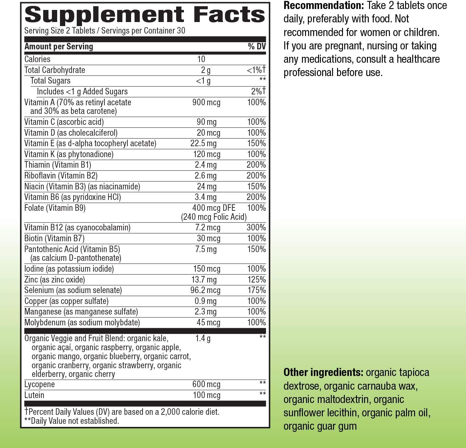 Alive! Garden Goodness Men's Multivitamin - 60 Tablets, High B-Vitamin Potency, Vegetables and Fruits in One Serving