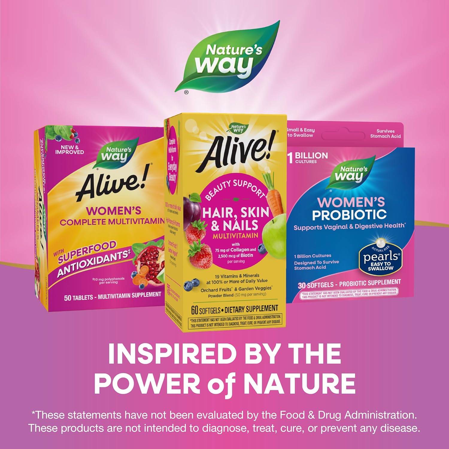 Alive! Hair, Skin & Nails Multivitamin - 60 Softgels with Biotin & Collagen by Nature's Way