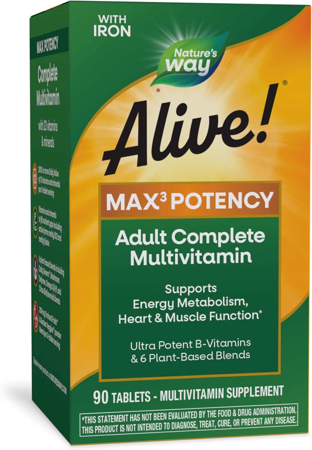 Alive! Max3 Potency Multivitamin with Ultra B-vitamins for Energy Metabolism - 90 Tablets