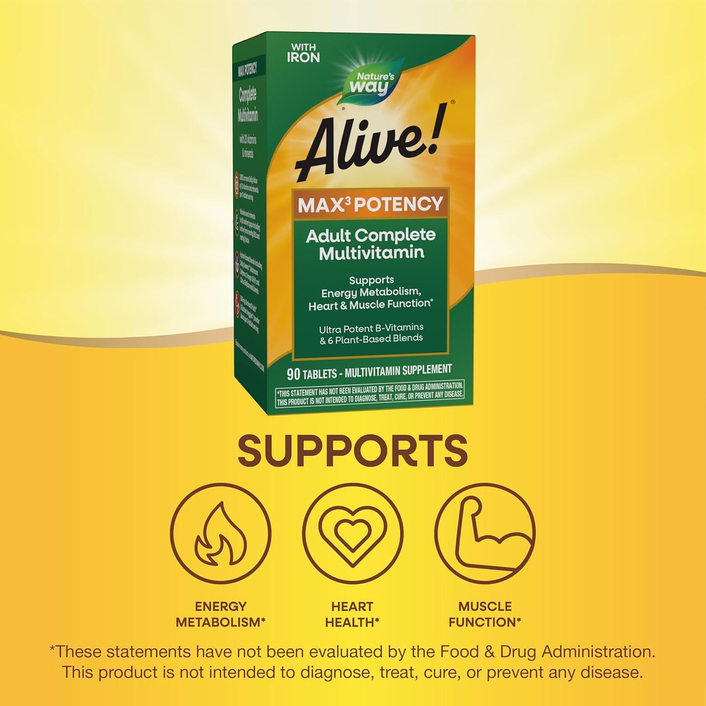 Alive! Max3 Potency Multivitamin with Ultra B-vitamins for Energy Metabolism - 90 Tablets