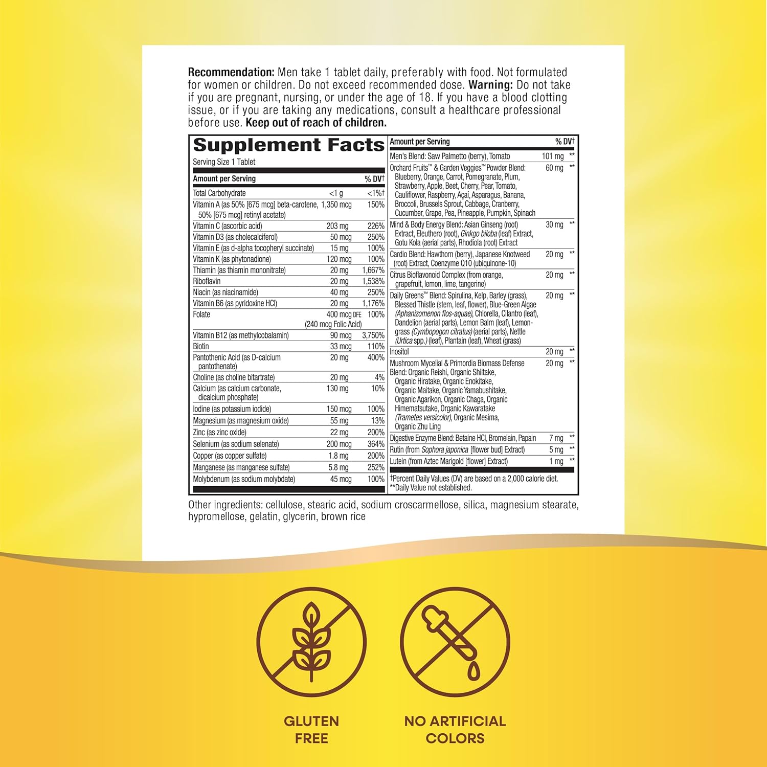 Alive! Men’s 50+ Ultra Multivitamin with High Potency Formula, Supports Brain, Eyes & Heart, Methylated B12, Gluten-Free - 150 Tablets