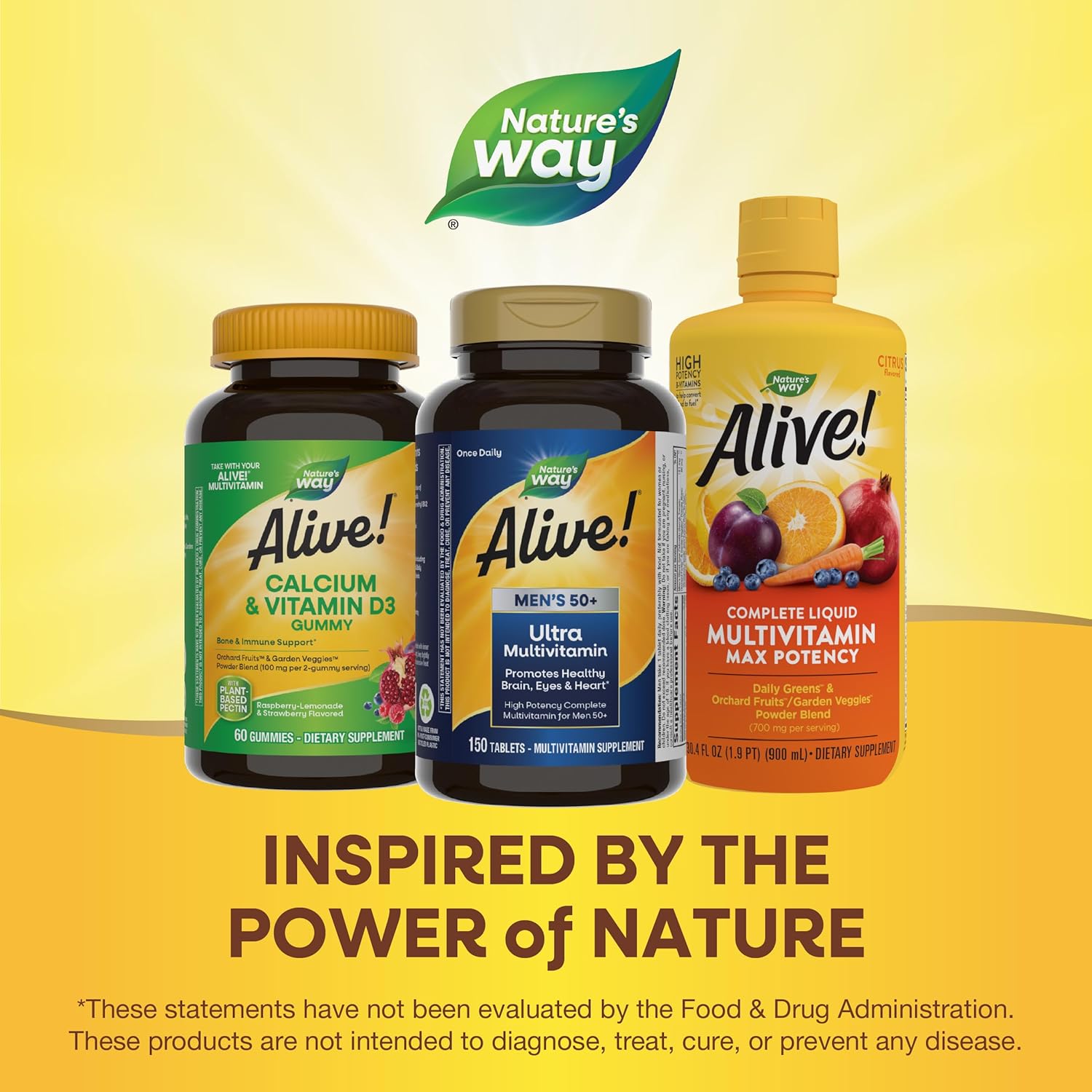 Alive! Men’s 50+ Ultra Multivitamin with High Potency Formula, Supports Brain, Eyes & Heart, Methylated B12, Gluten-Free - 150 Tablets