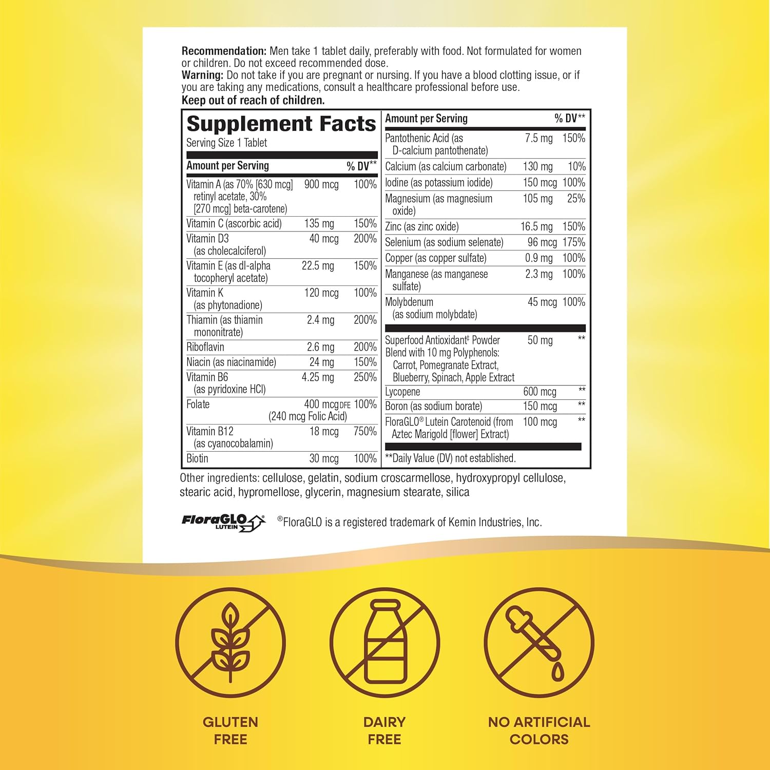 Alive! Men's Complete Multivitamin for Energy & Muscle Function, B-Vitamins, Superfood Antioxidants - Gluten-Free, 50 Tablets