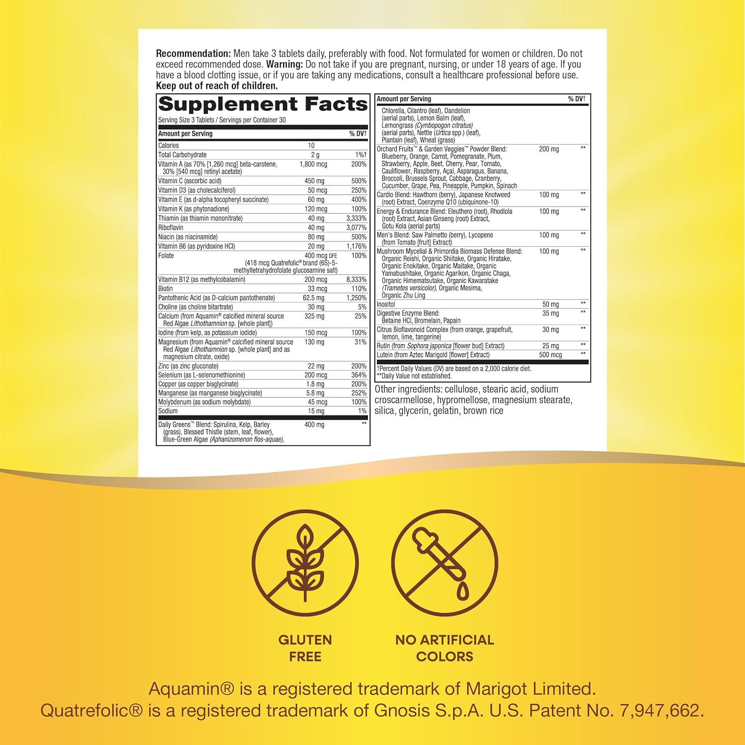 Alive! Men’s Max3 Potency Multivitamin with Methylated B12 and Folate, 90 Tablets - Supports Energy, Heart, and Muscle Function - Gluten-Free