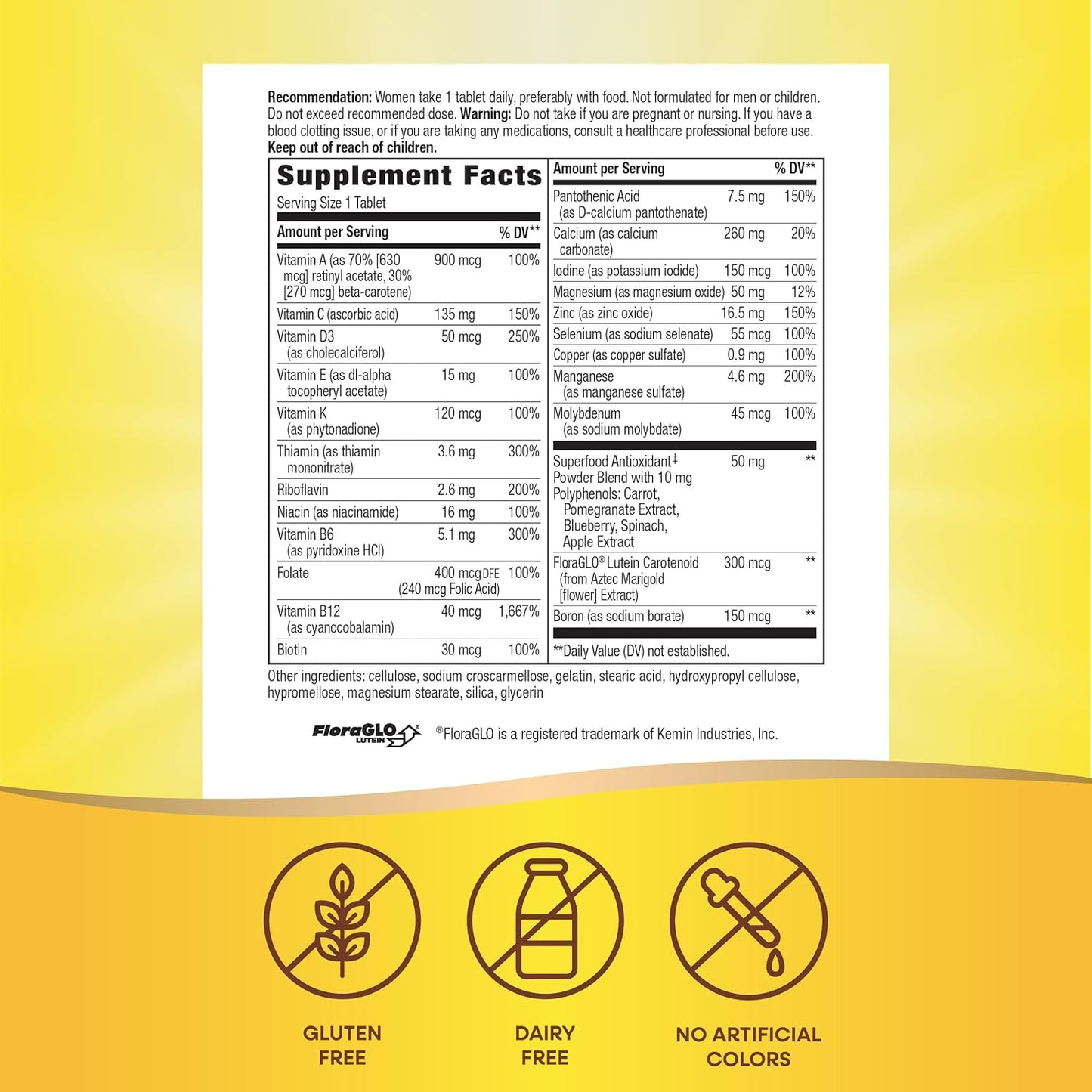 Alive! Women's 50+ Complete Multivitamin - Heart, Brain, Bones Support - Superfood Antioxidants - B-Vitamins - Gluten Free - 130 Tablets