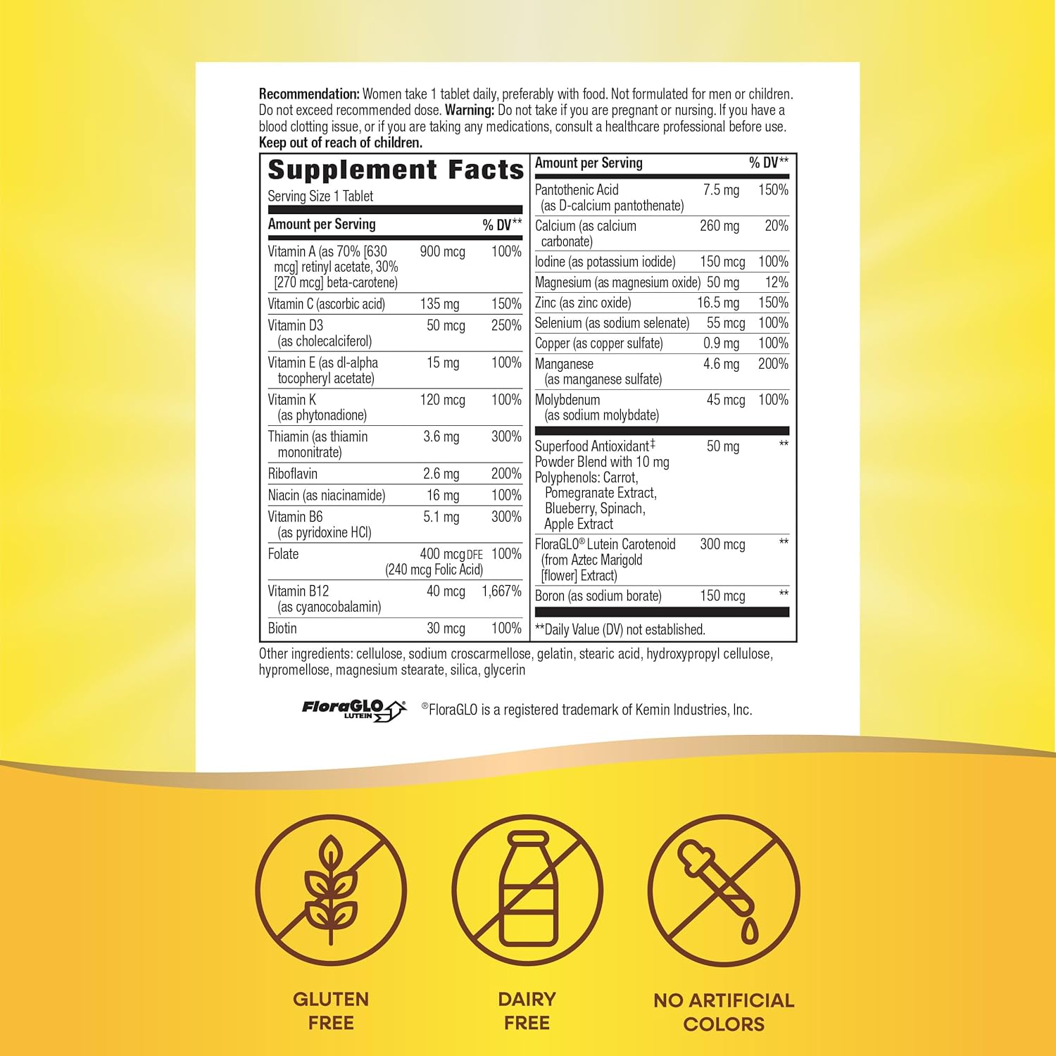 Alive! Women's 50+ Complete Multivitamin - Heart, Brain, Bones Support - Superfood Antioxidants - B-Vitamins - Gluten Free - 130 Tablets