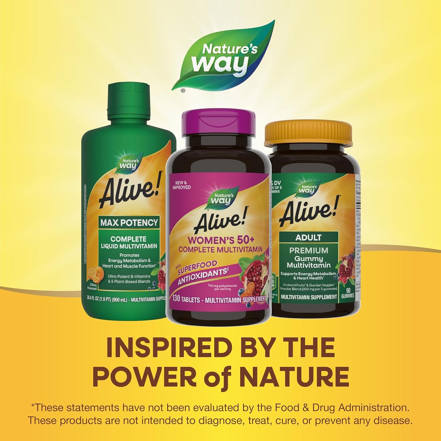 Alive! Women's 50+ Complete Multivitamin - Heart, Brain, Bones Support - Superfood Antioxidants - B-Vitamins - Gluten Free - 130 Tablets