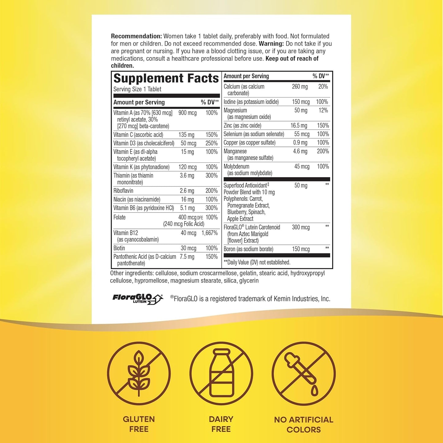 Alive Women's 50+ Complete Multivitamin: Supports Heart, Brain, Bones - Superfood Antioxidants, B-Vitamins - Gluten-Free - 50 Tablets