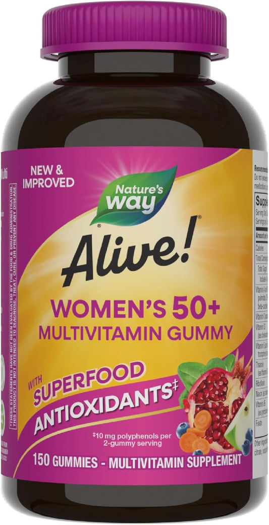 Alive Women’s 50+ Gummy Multivitamins - Supports Heart, Brain, & Bones - B-Vitamins - Mixed Berry Flavored - 150 Gummies