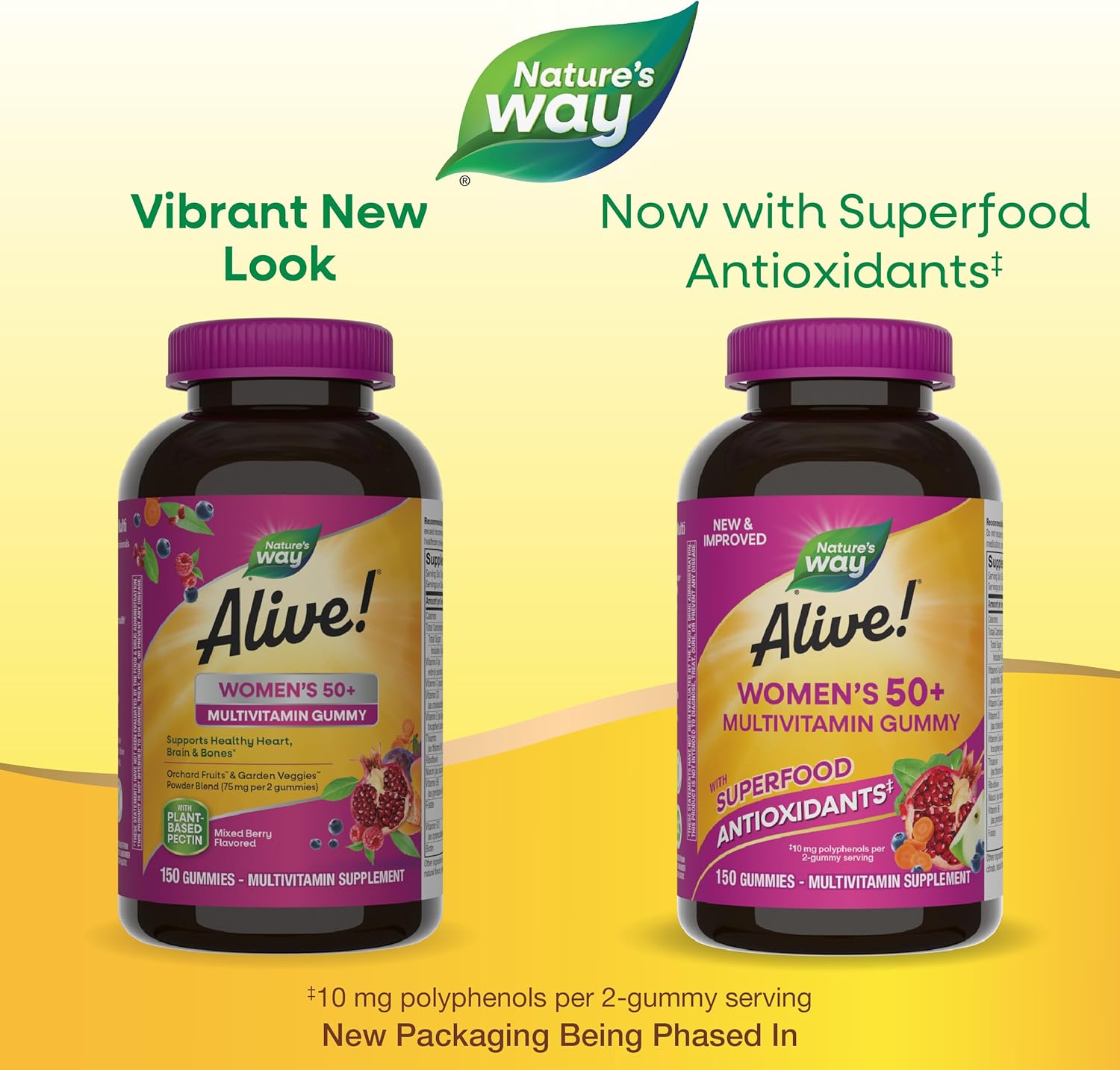 Alive Women’s 50+ Gummy Multivitamins - Supports Heart, Brain, & Bones - B-Vitamins - Mixed Berry Flavored - 150 Gummies