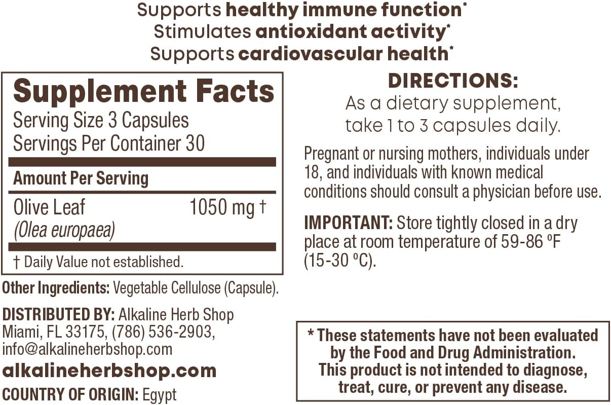 Alkaline Herb Shop Olive Leaf Capsules - 90 Count | Natural Supplement