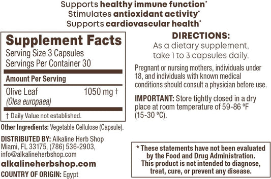 Alkaline Herb Shop Olive Leaf Capsules - 90 Count | Natural Supplement