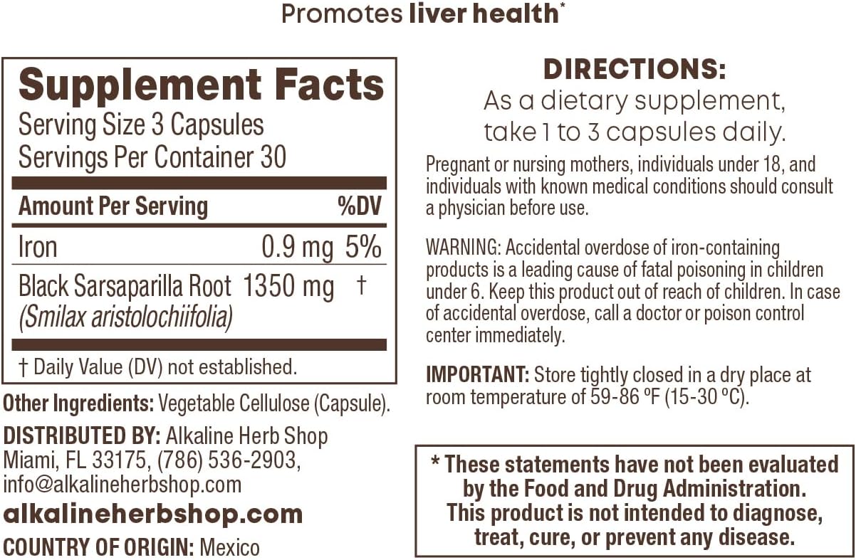 Alkaline Herb Store Black Sarsaparilla Capsules - 90 Supplement Pills