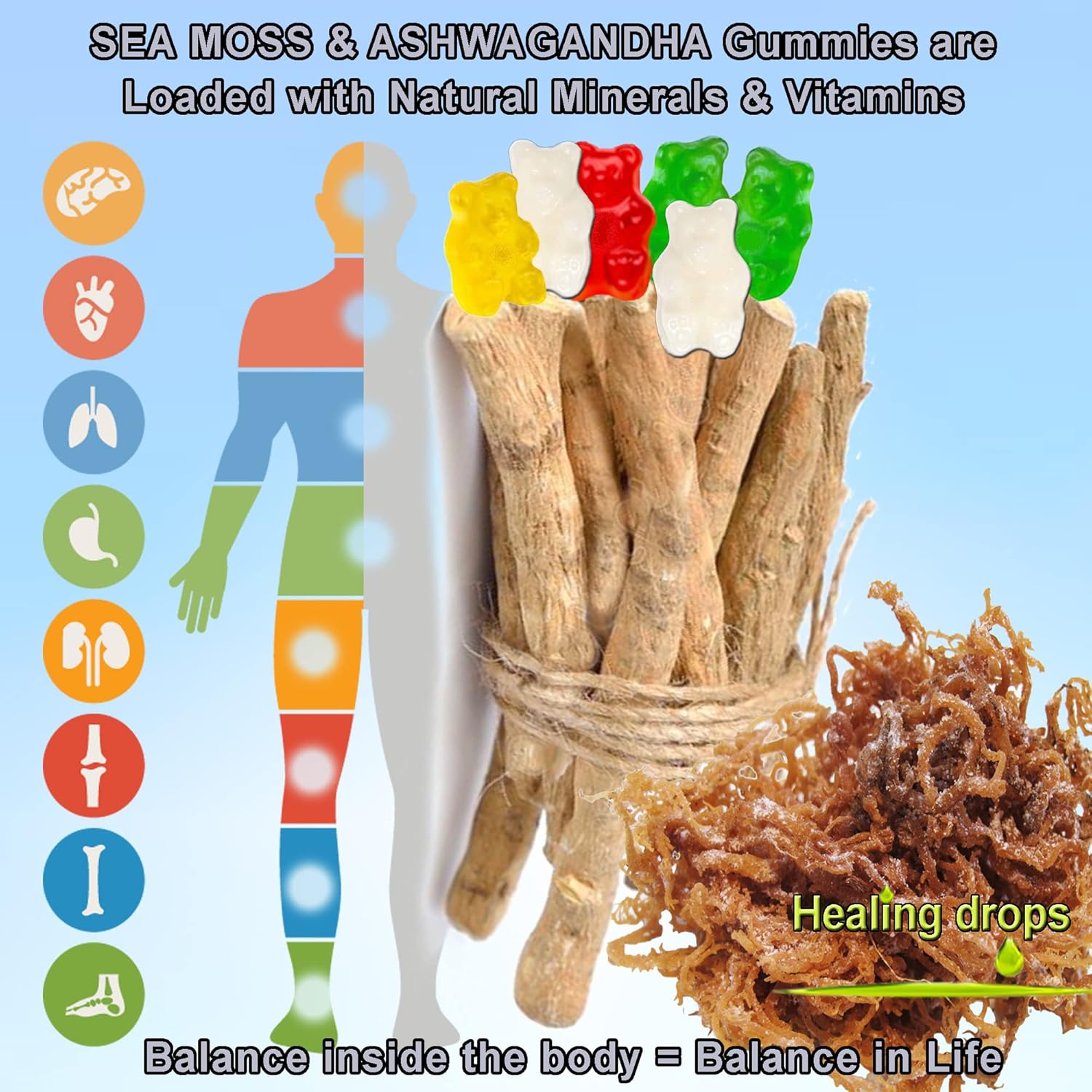 Alkaline Keto Vegan Sea Moss Gummies with Ashwagandha, Bladderwrack, and Burdock Root - Non-GMO, Dairy & Gluten Free by Healing Drops