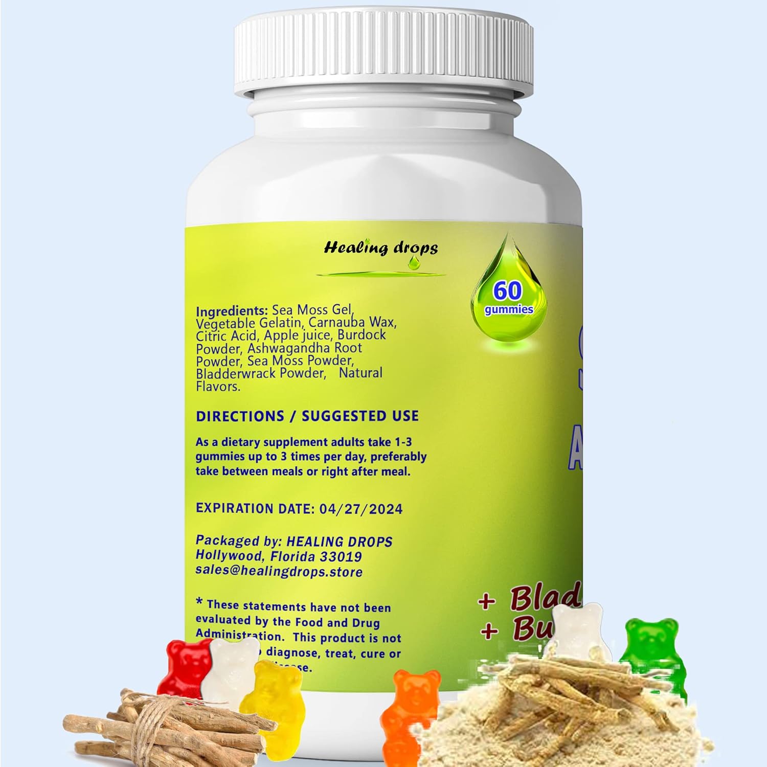 Alkaline Keto Vegan Sea Moss Gummies with Ashwagandha, Bladderwrack, and Burdock Root - Non-GMO, Dairy & Gluten Free by Healing Drops
