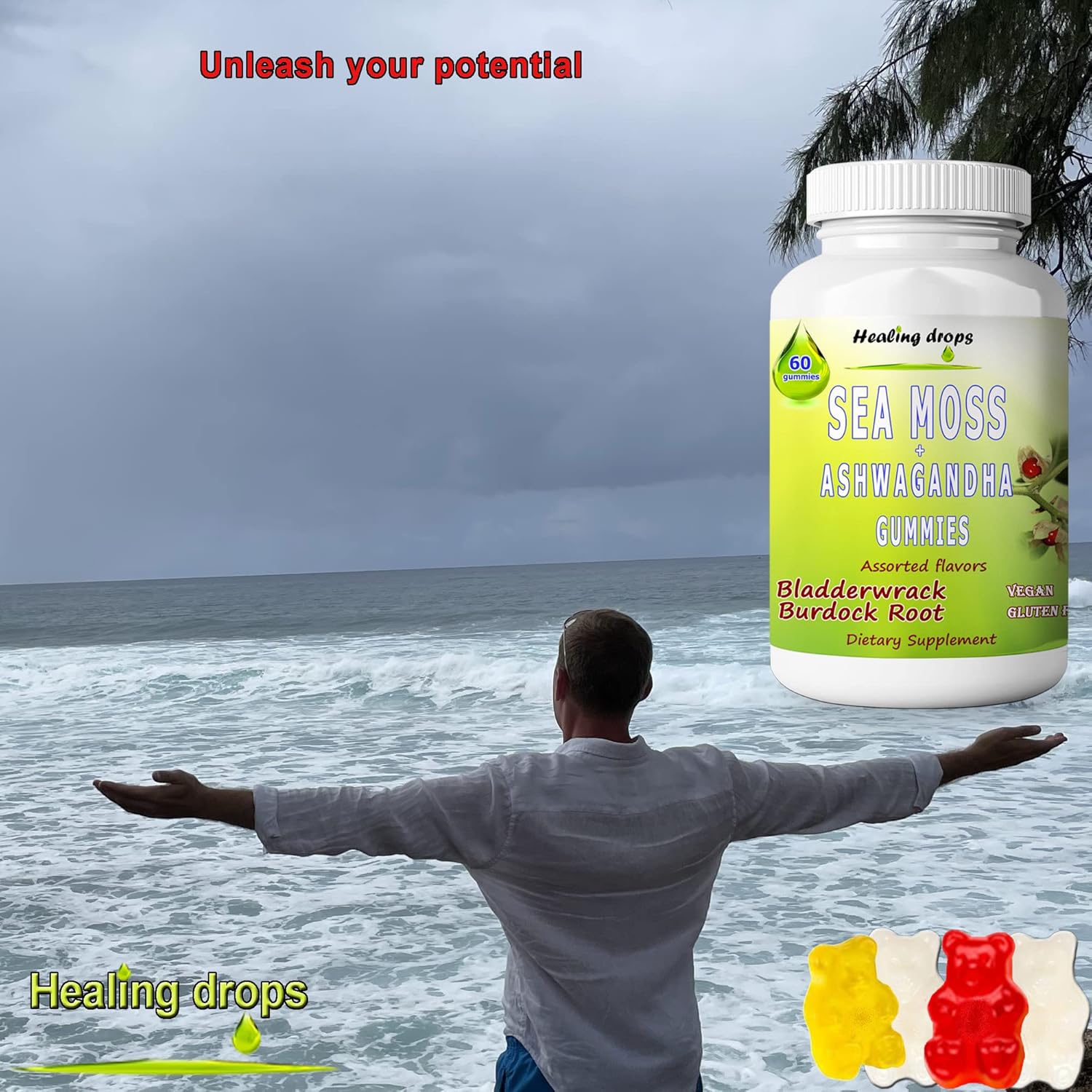 Alkaline Keto Vegan Sea Moss Gummies with Ashwagandha, Bladderwrack, and Burdock Root - Non-GMO, Dairy & Gluten Free by Healing Drops