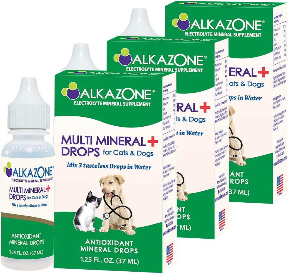 Alkazone Alkaline Multi Mineral Drops for Pets | Mineral Rich Alkaline Drops | Tasteless & Flavorless | 3 Pack | 360 Servings | 10 Gallons Yield
