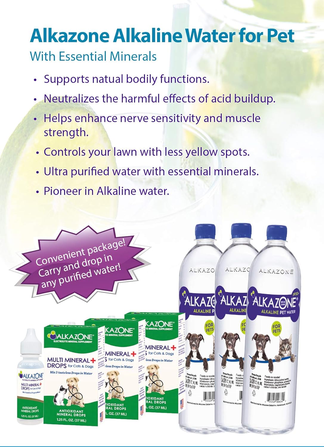 Alkazone Alkaline Multi Mineral Drops for Pets | Mineral Rich Alkaline Drops | Tasteless & Flavorless | 3 Pack | 360 Servings | 10 Gallons Yield
