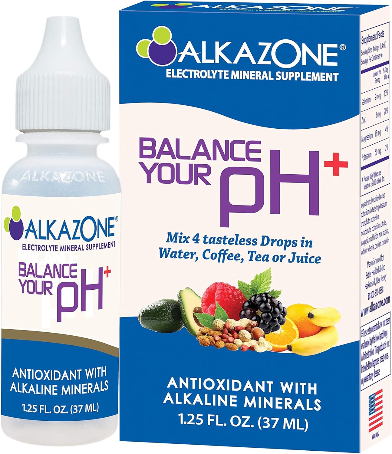Alkazone Antioxidant Alkaline Mineral Drops, 1.25 Oz Pack - 30 Day Supply, pH Balance, Hydration - Unflavored, Portable