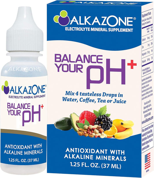 Alkazone Antioxidant Alkaline Mineral Drops, 1.25 Oz Pack - 30 Day Supply, pH Balance, Hydration - Unflavored, Portable