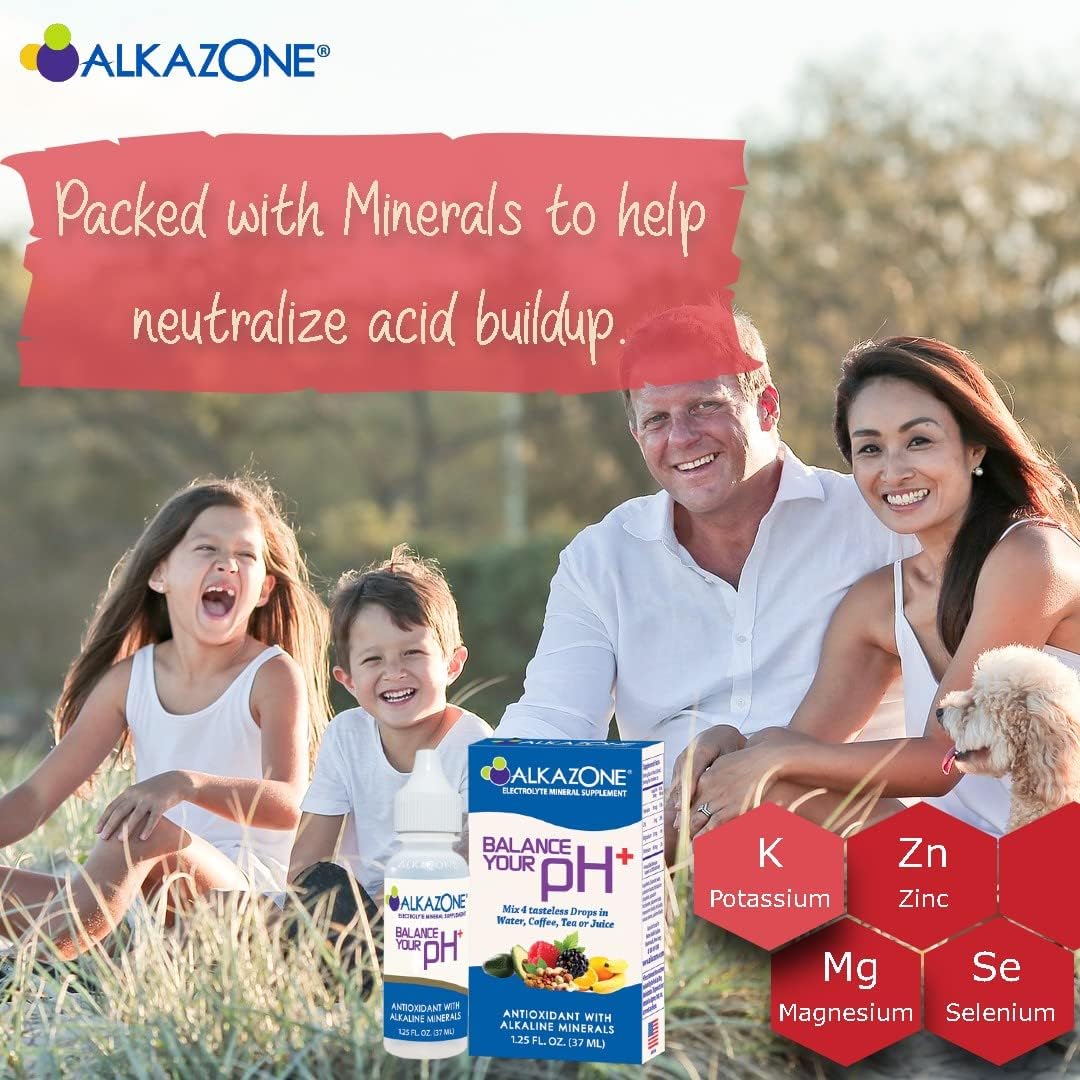 Alkazone Antioxidant Alkaline Mineral Drops, 1.25 Oz Pack - 30 Day Supply, pH Balance, Hydration - Unflavored, Portable
