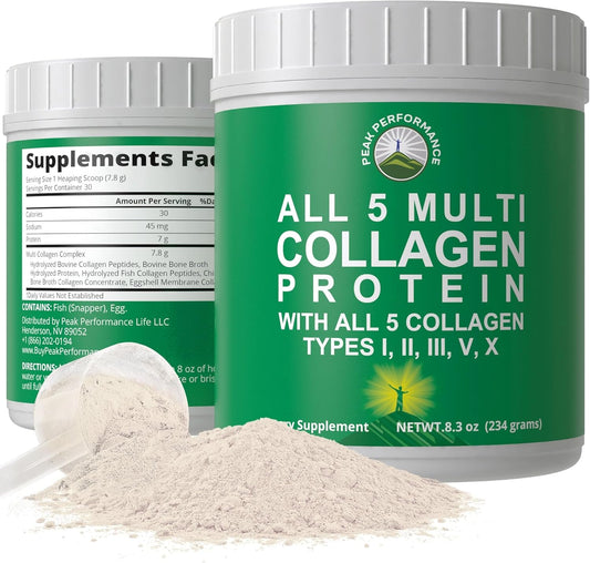 All 5 Multi-Collagen Protein Powder Peptides - Contains Types I, II, III, V, X - Keto & Paleo Friendly - Hydrolyzed Bovine, Marine, Chicken, Bone Broth Collagens - BoostGo Australia