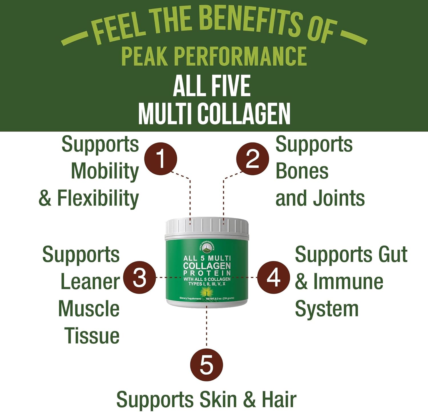 All 5 Multi-Collagen Protein Powder Peptides - Contains Types I, II, III, V, X - Keto & Paleo Friendly - Hydrolyzed Bovine, Marine, Chicken, Bone Broth Collagens - BoostGo Australia