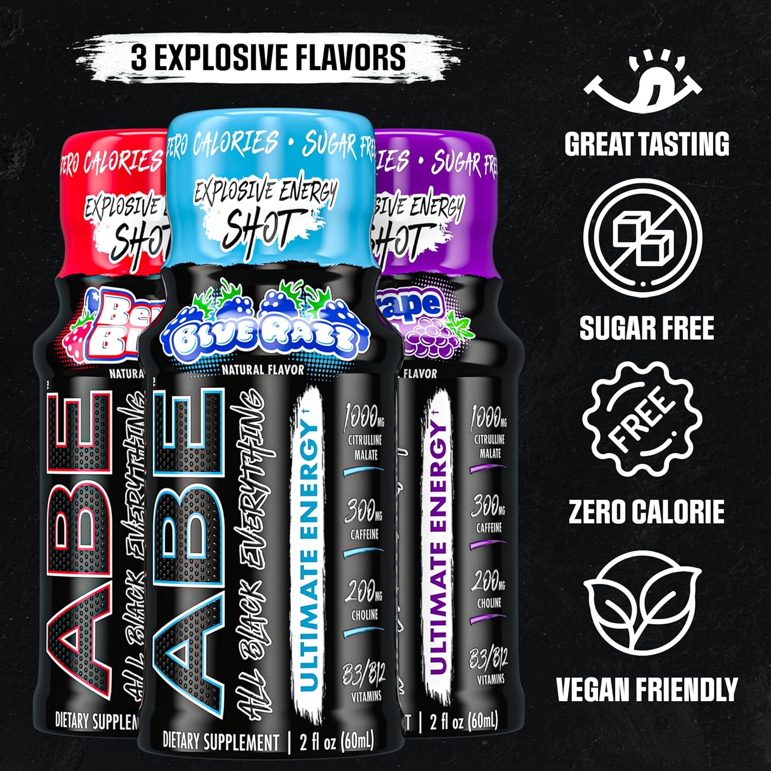 All Black Everything Energy Shots | 12 Pack | 300mg Caffeine | Blue Razz Flavor | Zero Sugar | Nootropic Blend | Energy + Focus Supplement