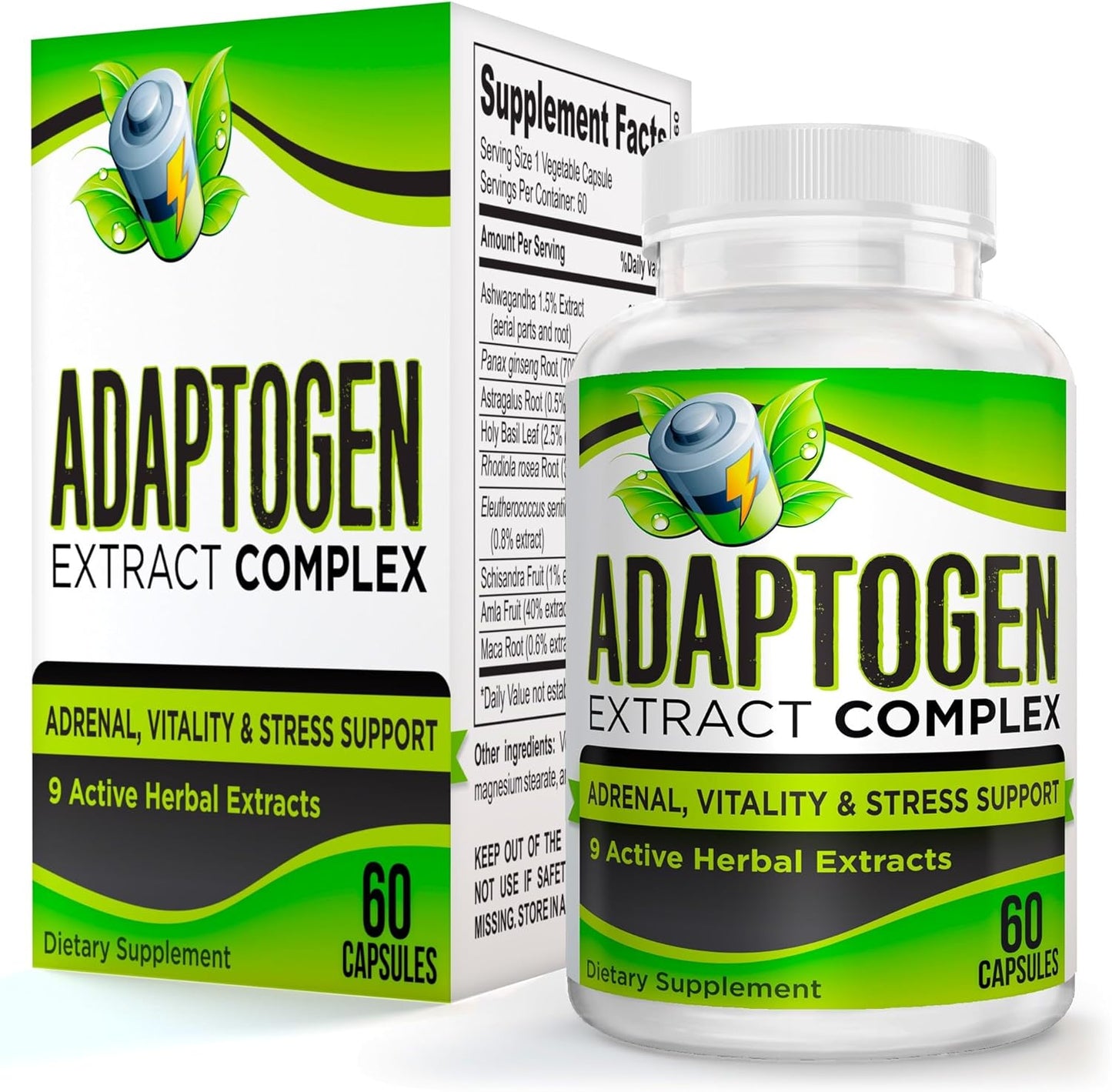 All-in-1 Adaptogen Blend Supplement with 9 Herbal Extracts - Natural Energizing Complex for Recovery - 30 Day Supply of 60 Capsules