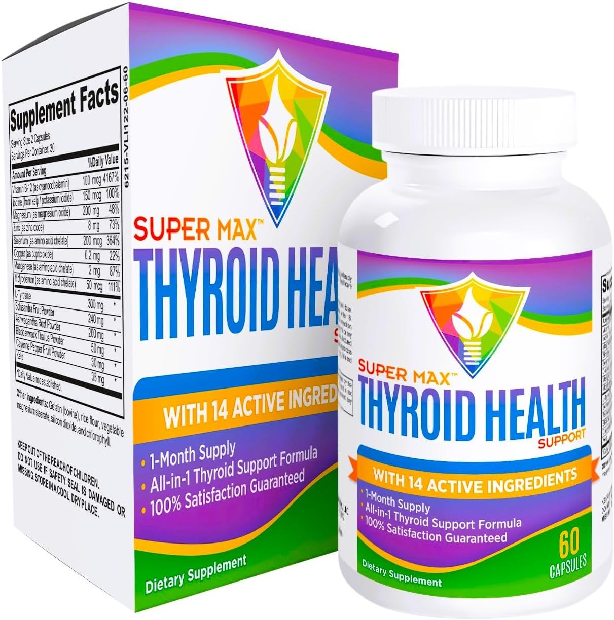 All-in-1 Thyroid Support Supplement with 14 Active Ingredients - Thyroid Health Complex for Women & Men - Elevate Recovery Supplements - 60 Capsules