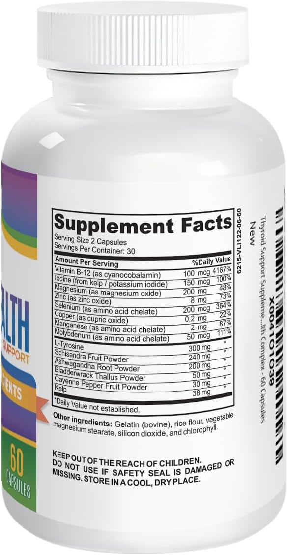 All-in-1 Thyroid Support Supplement with 14 Active Ingredients - Thyroid Health Complex for Women & Men - Elevate Recovery Supplements - 60 Capsules