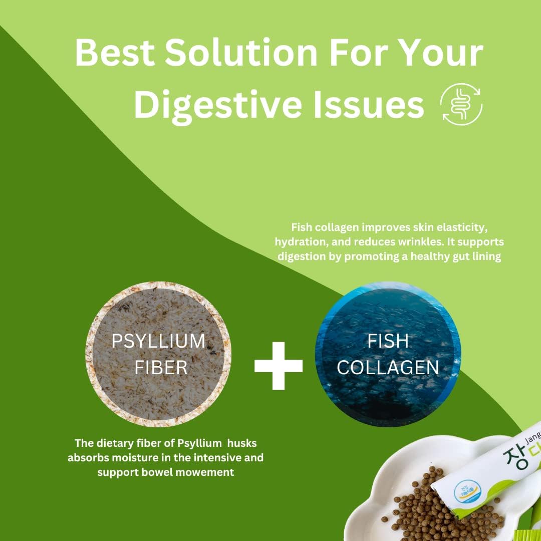 All-in-One Digestive Health Supplement with Psyllium Husk Fiber & Fish Collagen - 30 Packets