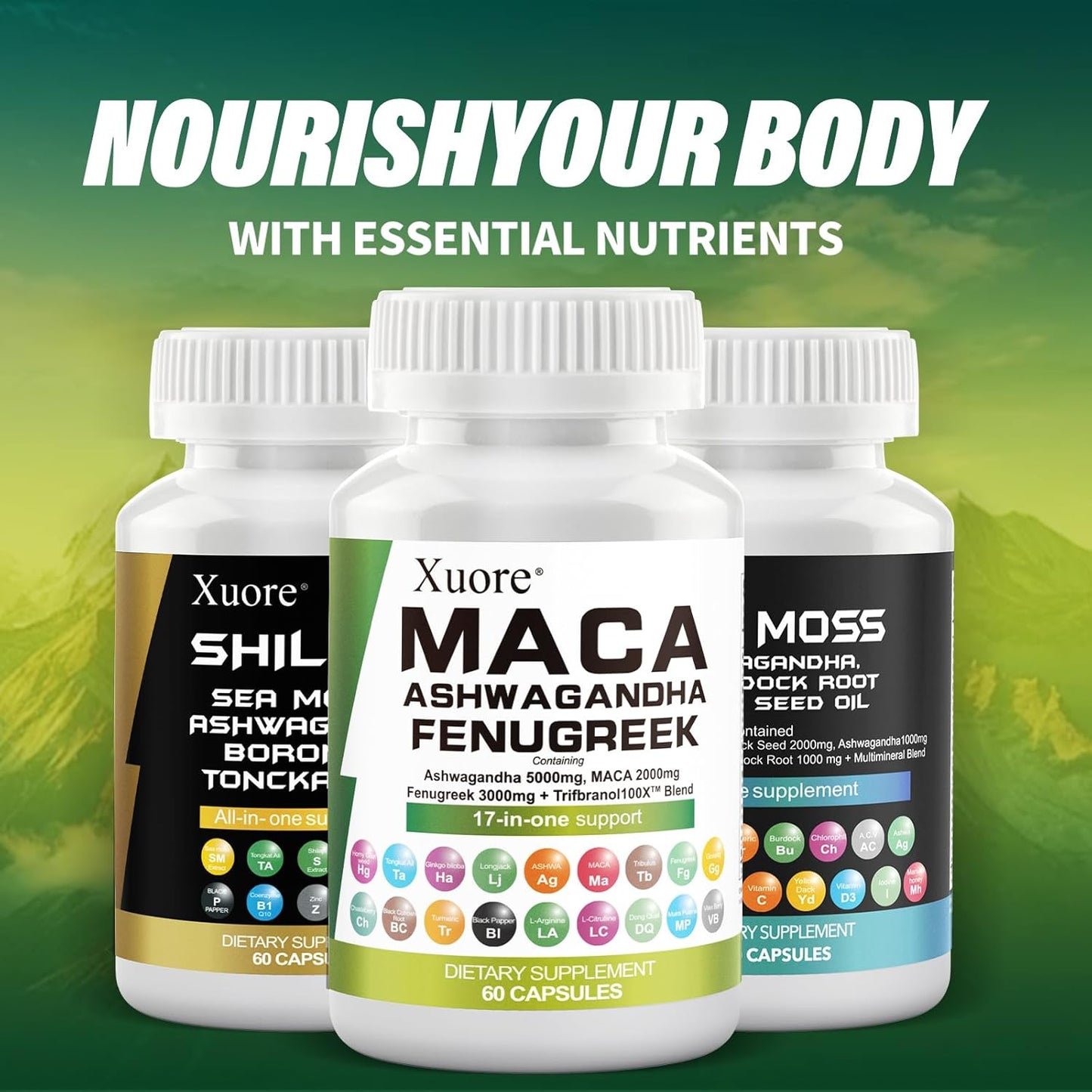 All-in-One Supplement Pack with Sea Moss, Black Seed Oil, Ashwagandha, Ginger, and More for Enhanced Wellness