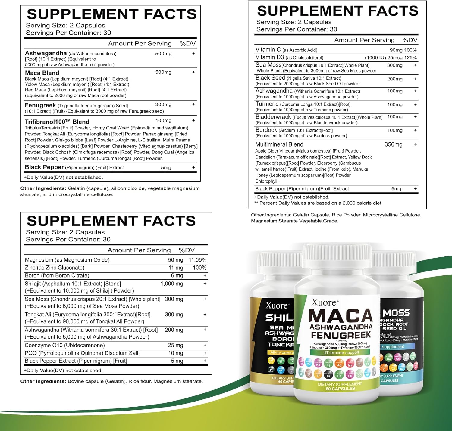 All-in-One Supplement Pack with Sea Moss, Black Seed Oil, Ashwagandha, Ginger, and More for Enhanced Wellness