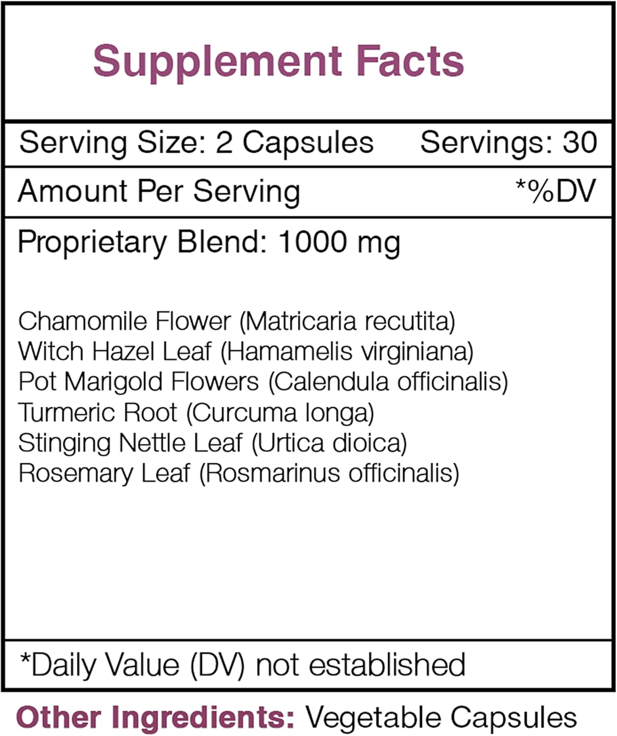 All-Natural 1000mg Head to Toe Care Capsules with Chamomile, Witch Hazel, Turmeric, and More for Nails, Skin, and Hair - 60 Count