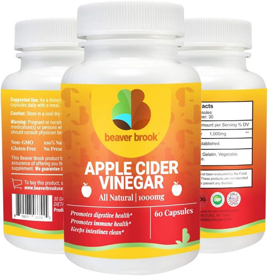 All Natural Beaver Brook Apple Cider Vinegar Dietary Supplement - 60 Capsules for Health and Wellness