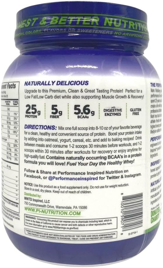 All Natural Blueberry WHEY Protein Powder with 25G Protein, BCAAs, Digestive Enzymes, and Fiber - 2lb Pack by PERFORMANCE INSPIRED Nutrition