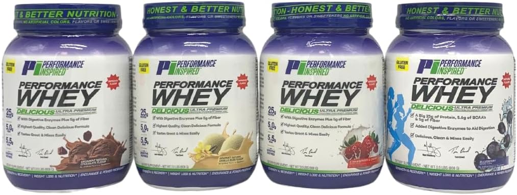All Natural Blueberry WHEY Protein Powder with 25G Protein, BCAAs, Digestive Enzymes, and Fiber - 2lb Pack by PERFORMANCE INSPIRED Nutrition