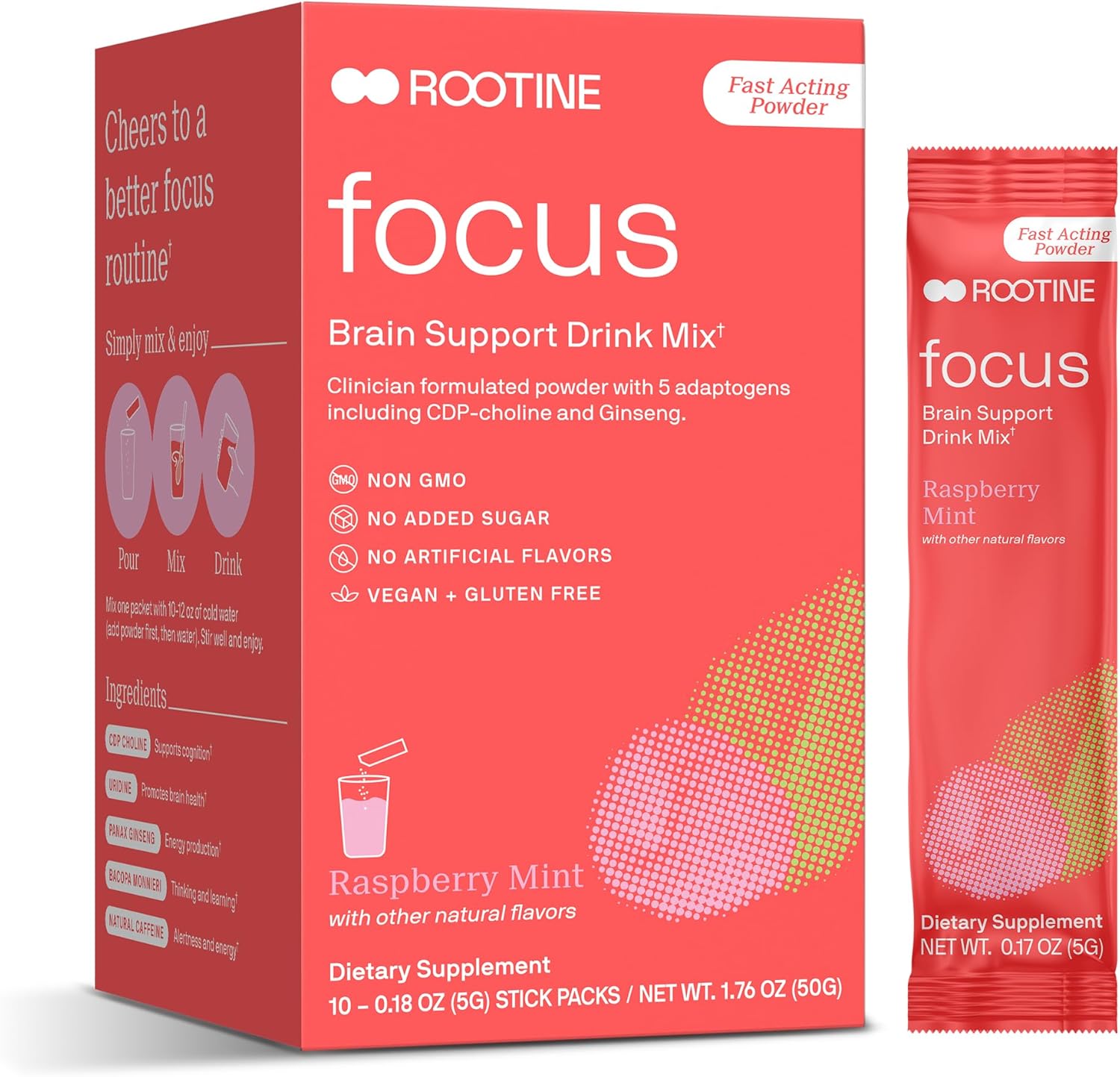 All Natural Brain Support Drink Mix with Adaptogenic Herbs & Antioxidants for Energy & Mood Boost (10 Pack)