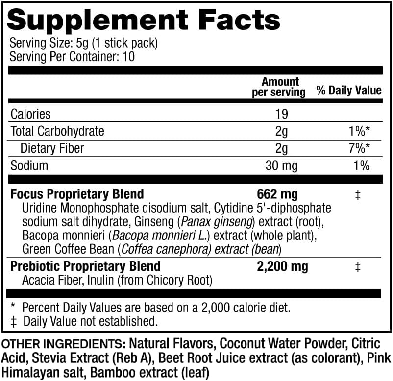 All Natural Brain Support Drink Mix with Adaptogenic Herbs & Antioxidants for Energy & Mood Boost (10 Pack)