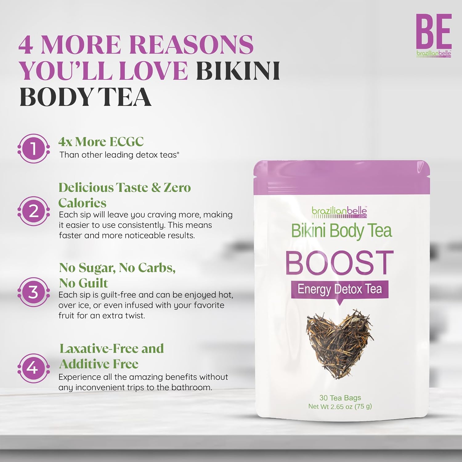 All Natural Brazilian Belle Bikini Body Detox Tea - Gentle Colon Cleanse Tea for Weight Support & Bloating Relief - Herbal Blend (30 ct)