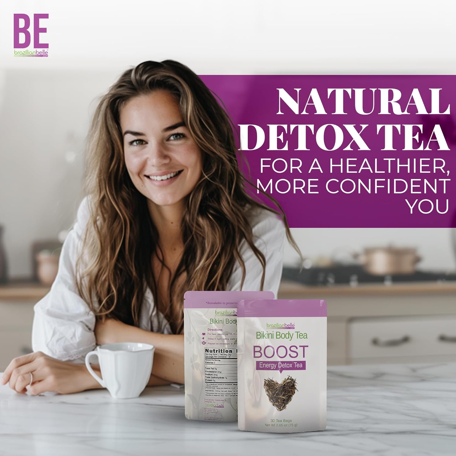 All Natural Brazilian Belle Bikini Body Detox Tea - Gentle Colon Cleanse Tea for Weight Support & Bloating Relief - Herbal Blend (30 ct)
