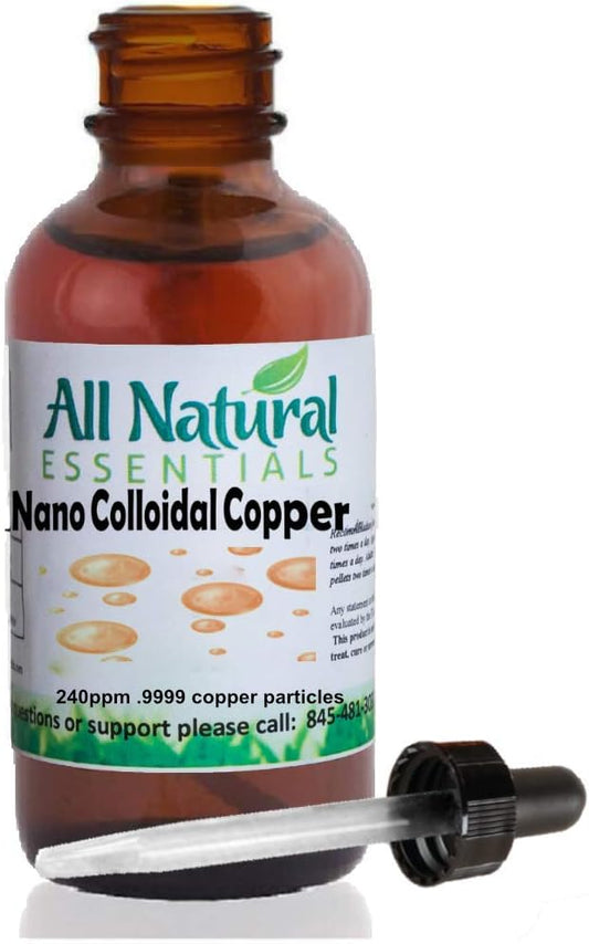 All-Natural Colloidal Copper Liquid Mineral Supplement 2oz Bottle - 240ppm Concentration - Kosher Certified for Adults, Men, Women, Kids - With Dropper