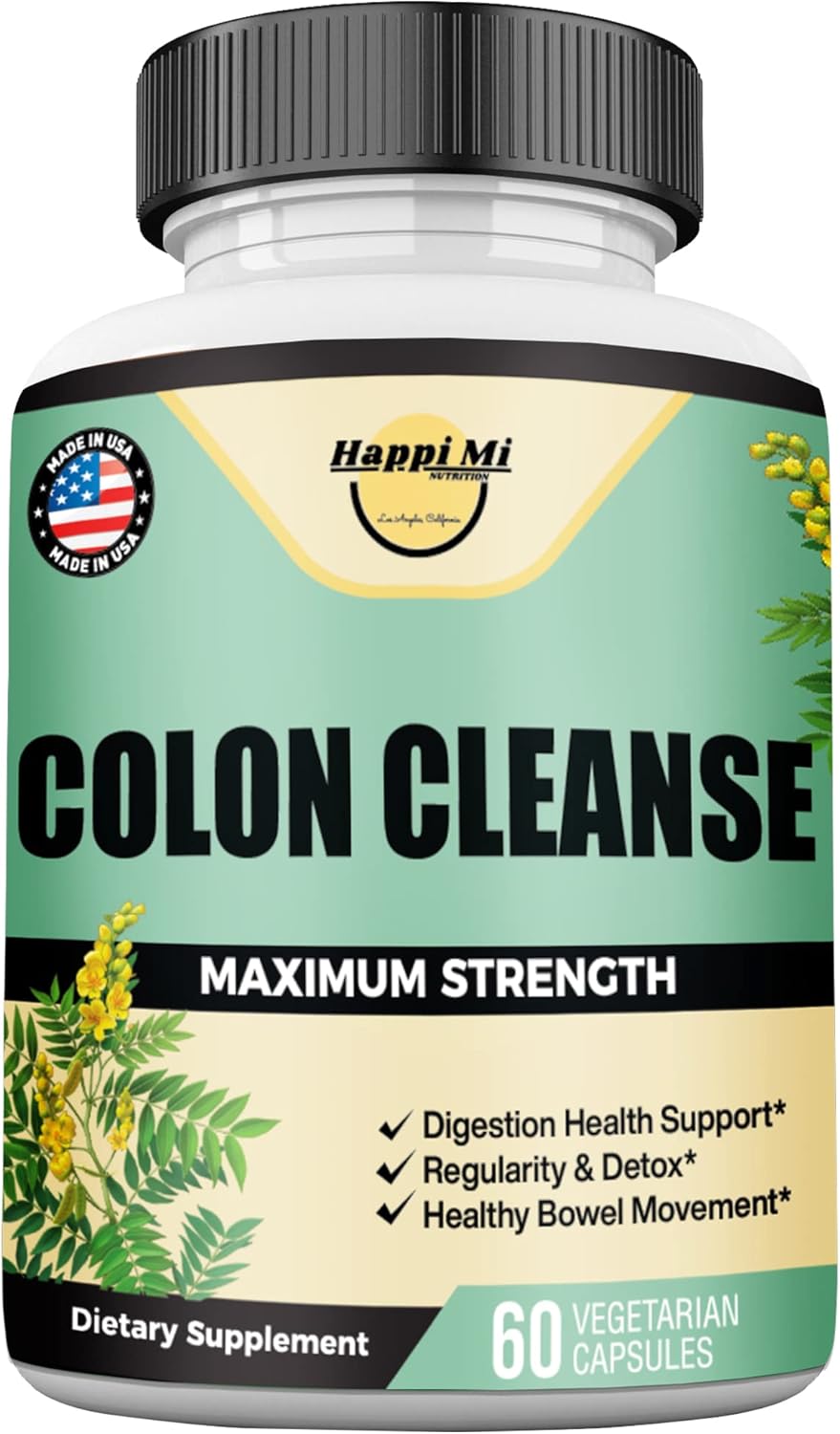 All Natural Colon Cleanse Detox Herbal Formula for Healthy Bowel Movements & Gut Health - Non-GMO - 60 Capsules