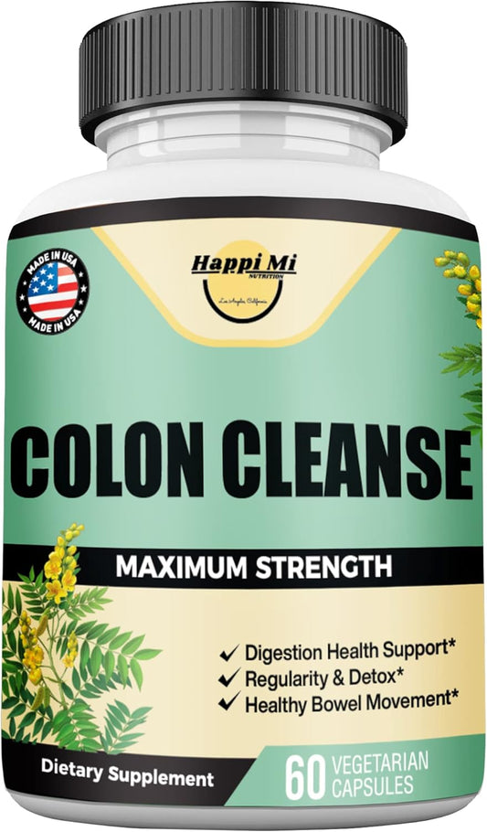 All Natural Colon Cleanse Detox Herbal Formula for Healthy Bowel Movements & Gut Health - Non-GMO - 60 Capsules