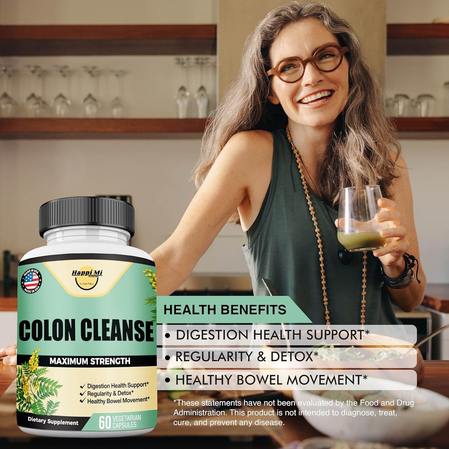 All Natural Colon Cleanse Detox Herbal Formula for Healthy Bowel Movements & Gut Health - Non-GMO - 60 Capsules