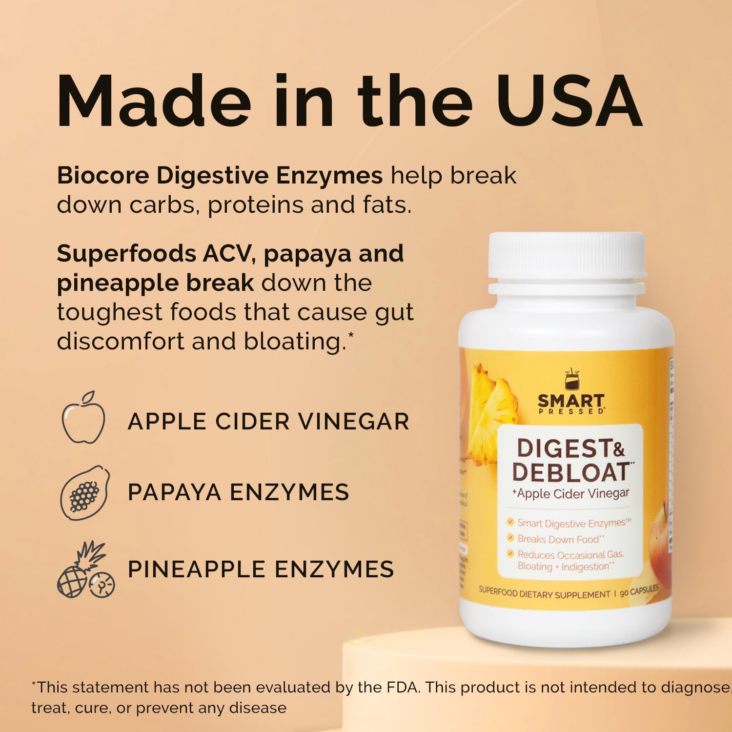 All Natural Digestive Enzymes Capsules for Acid Reflux & Bloating | Fast-Acting Relief with Apple Cider Vinegar | Made in USA